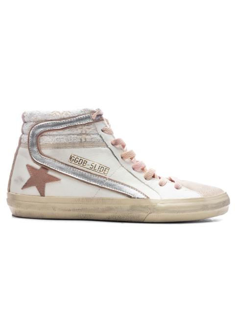 Golden Goose WOMEN'S SLIDE SUEDE SNEAKER - WHITE/BEIGE/SILVER
