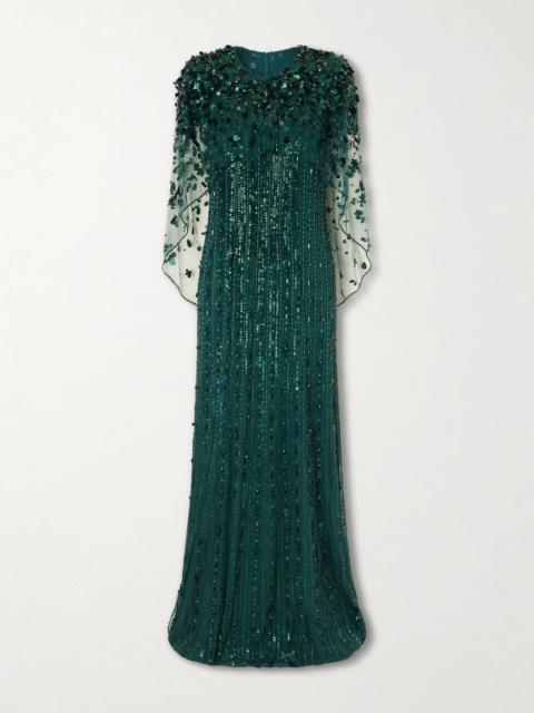 JENNY PACKHAM Nettie Embellished Sequined Tulle Gown