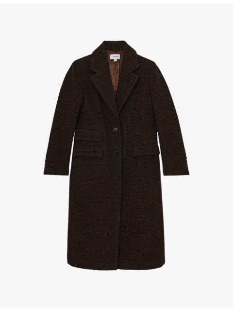 REISS Kai Houndstooth Single-Breasted Wool-Blend Coat