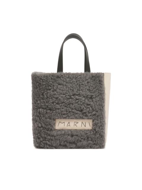 Marni shearling grained leather tote bag