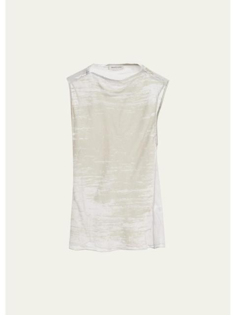 GRACE LING Boat-Neck Glitch Velvet Burnout Sleeveless Top
