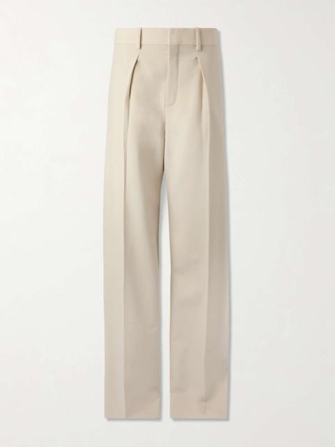 Pleated wool straight-leg pants Beige
