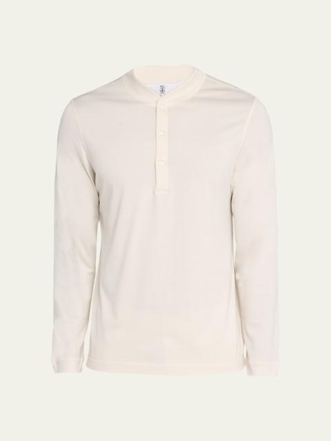 Brunello Cucinelli Men's Cotton Flat Knit Henley Shirt
