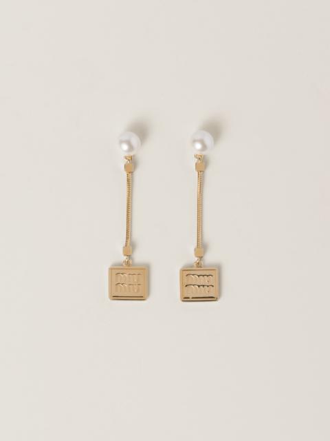 Miu Miu Metal earrings with artificial pearls