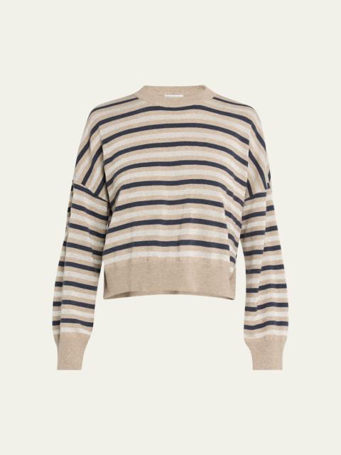 Brunello Cucinelli Shimmering Striped Wool-Cashmere Crop Sweater