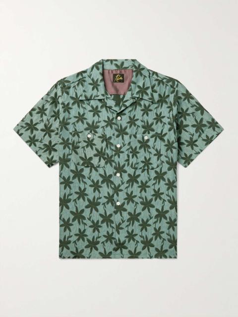 Convertible-Collar Crinkled Floral-Jacquard Shirt