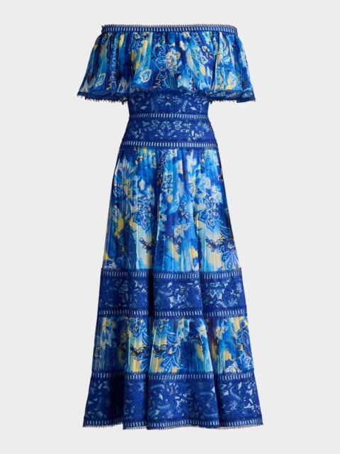 TADASHI SHOJI Off-Shoulder Floral-Print & Lace Midi Dress