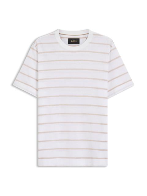 BOSS COTTON-LINEN T-SHIRT WITH HORIZONTAL STRIPE