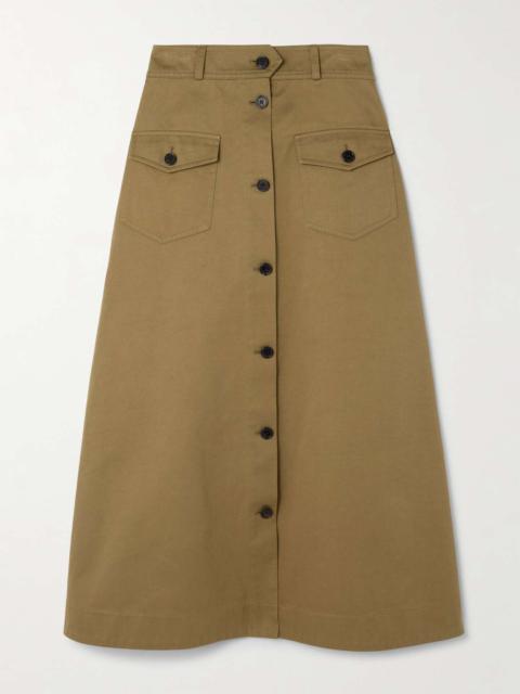 SAINT LAURENT Cotton-twill midi skirt Sand