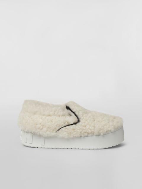 Marni WHITE SHEARLING SLIP-ON SNEAKER WITH MAXI MARNI LOGO