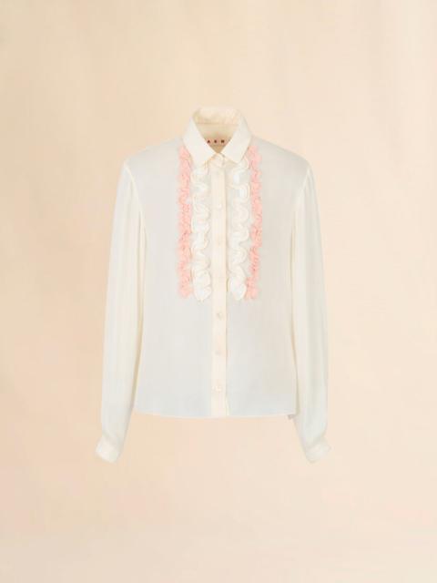 WHITE SILK GEORGETTE SHIRT WITH RUFFLES