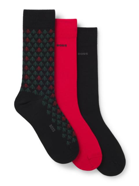 BOSS GIFT-BOXED THREE-PACK OF COTTON-BLEND SOCKS