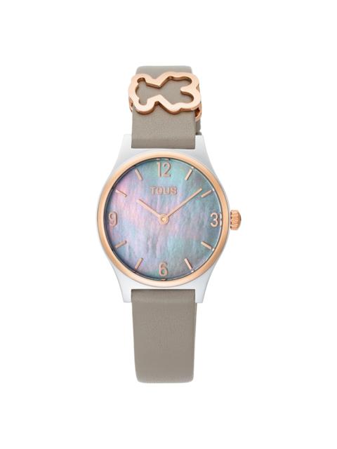 TOUS Analog watch with gray leather bracelet, rose-colored steel and mother-of-pearl face Epic Icon