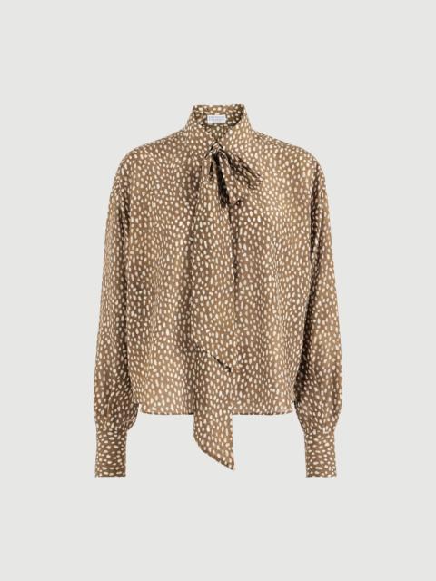 Brunello Cucinelli Silk dapple pongee pussybow blouse with monili
