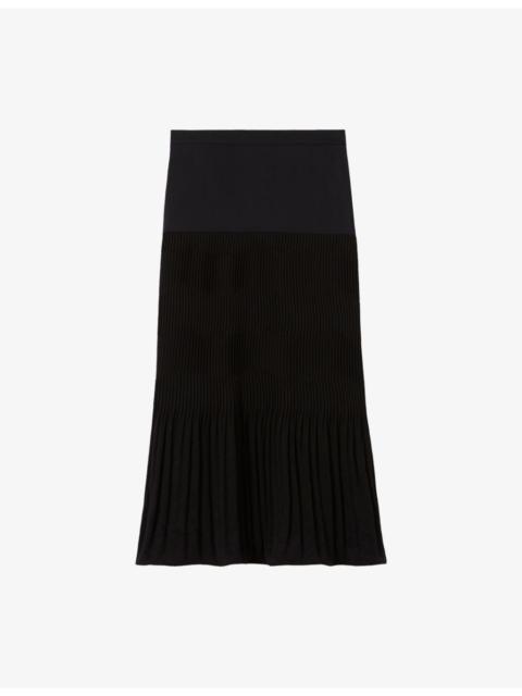 Claudie Pierlot Two-Tone Pleated Woven Midi Skirt