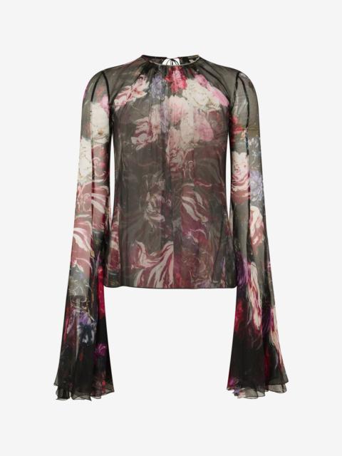 Roberto Cavalli Silk Shirt With Fiammingo Flowers Print