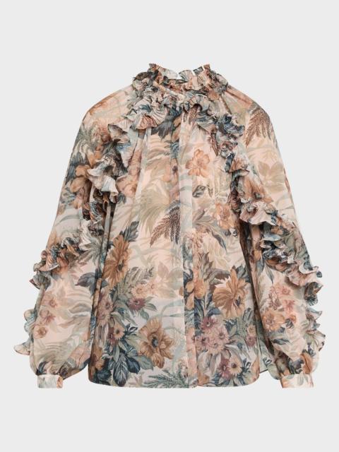KOBI HALPERIN Esme Floral-Print Ruffle Blouse