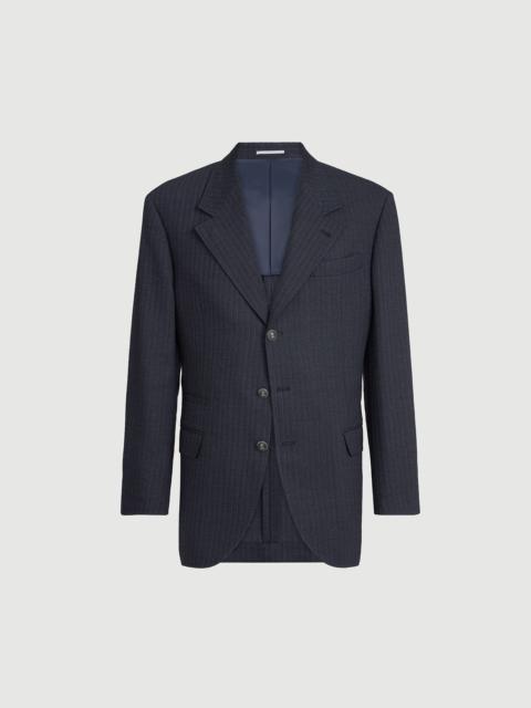 Brunello Cucinelli Virgin wool and paper fiber chevron Tailor blazer with metal buttons