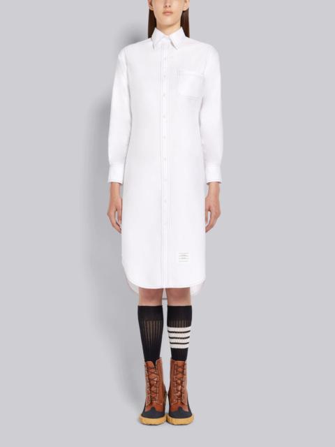 White Oxford Triple Stitching Point Collar Knee Length Shirtdress