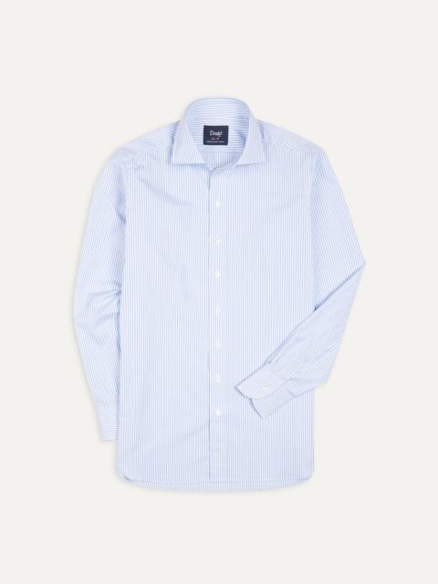Drake's Sky Blue and White Bengal Stripe Spread Collar Cotton Poplin Shirt