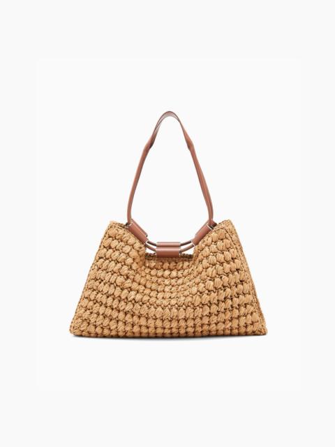GIORGIO ARMANI MEDIUM SHOPPING BAG IN VISCOSE RAFFIA AND SMOOTH LEATHER
