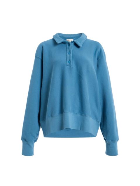LES TIEN Exclusive Cotton Henley Polo Top blue