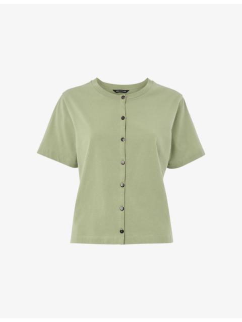 WHISTLES Round-Neck Button-Up Cotton T-Shirt
