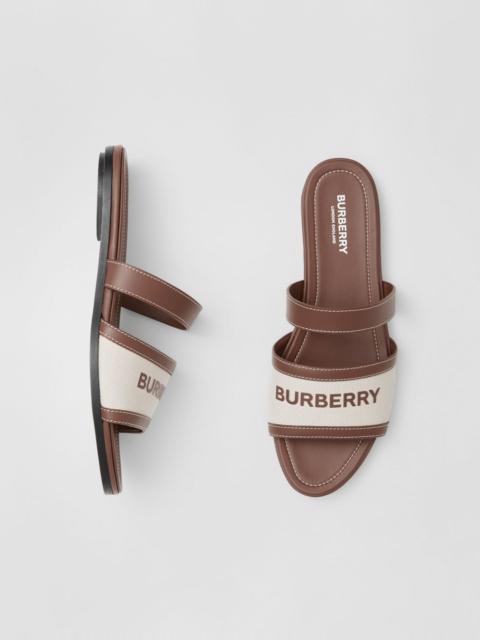 Burberry Logo Print Canvas and Leather Sandals