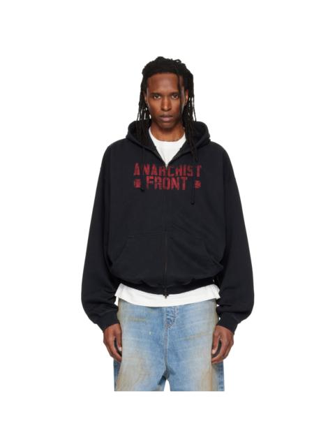 VETEMENTS Black Zip Up 'Anarchist Front' Hoodie