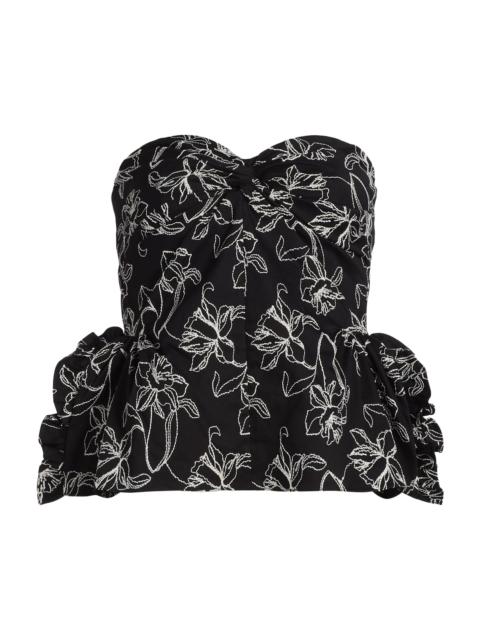 KIKA VARGAS Women's Tasha Floral-Embroidered Cotton Bustier Top - Black