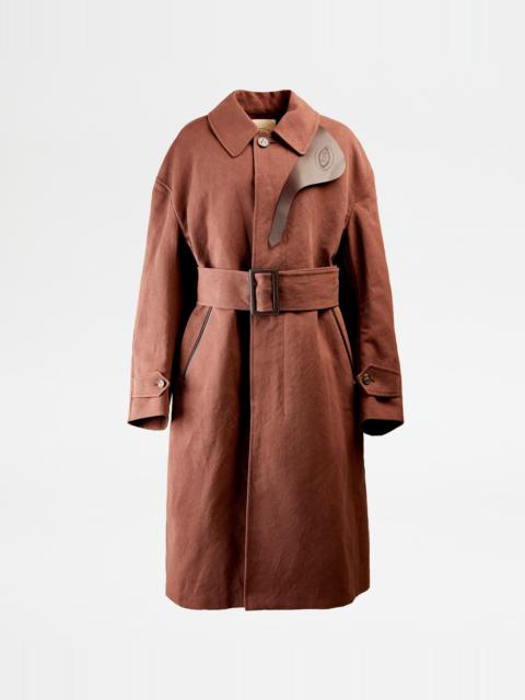 Tod's OVERCOAT WITH LEATHER INSERTS - BROWN