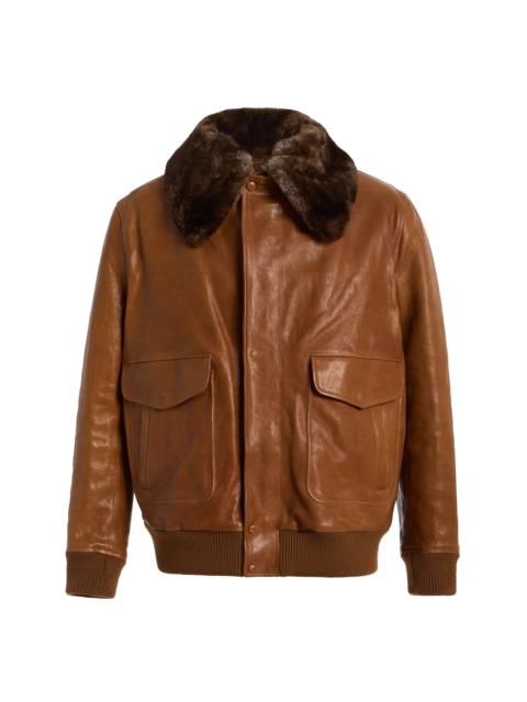 GABRIELA HEARST Grant Bomber Jacket in Cognac Vachetta Leather with Recycled Fur Collar