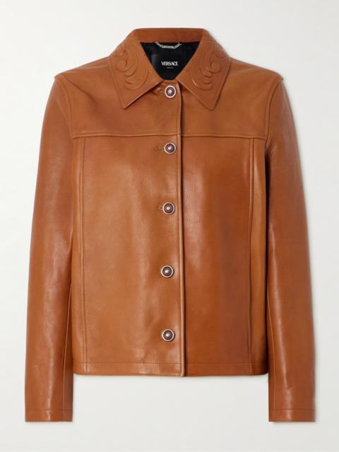 VERSACE Debossed Paneled Textured-leather Jacket
