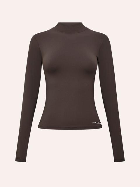 P.E NATION FOUNDATION MOCK NECK LONG SLEEVE TOP IN COFFEE