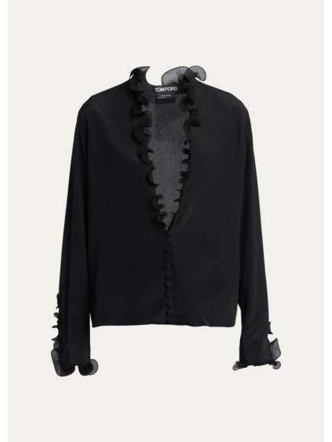 TOM FORD Silk Crepe De Chine Ruffle Plunging-Neck Blouse