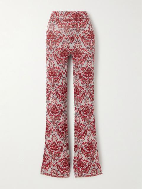 rabanne Metallic jacquard-knit flared pants Red