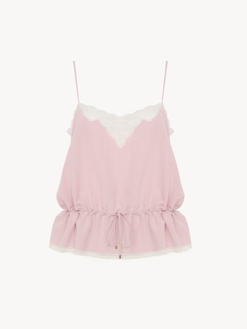 Chloé DRAWSTRING CAMISOLE TOP IN CRÊPE DE CHINE & LACE