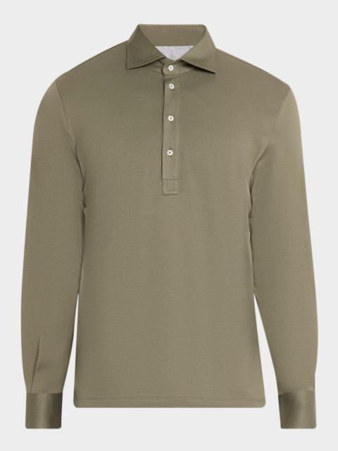 Brunello Cucinelli Men's Cotton Jersey Long-Sleeve Polo Shirt
