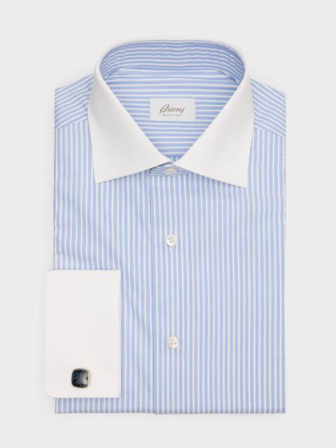 Brioni Men's Contrast Collar/Cuff Stripe Dress Shirt
