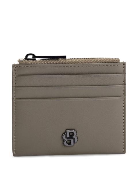 BOSS MATTE-LEATHER CARD HOLDER WITH DOUBLE B MONOGRAM
