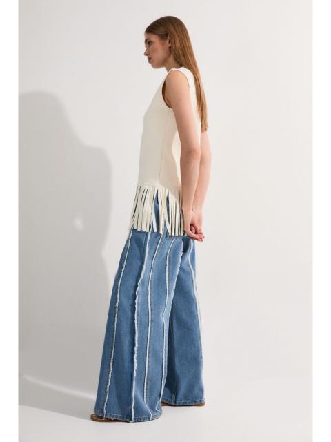 KAREN MILLEN Denim Tassel Detail Wide Leg Jeans