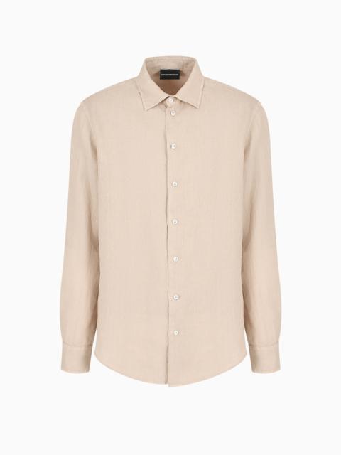 EMPORIO ARMANI Garment-dyed linen shirt with French collar