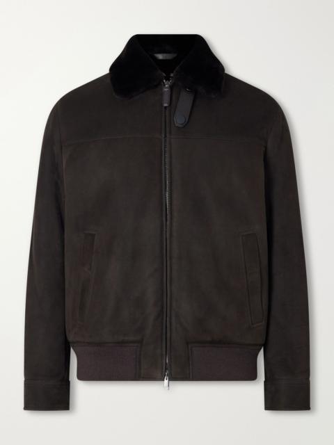 Brioni Shearling and Leather-Trimmed Suede Jacket Brown