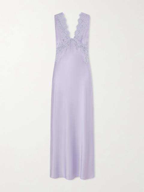 RIXO Lysandra Lace-trimmed Satin Maxi Dress