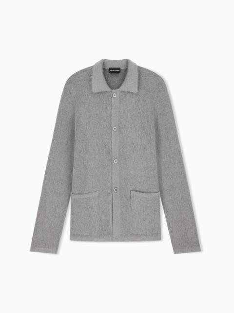 EMPORIO ARMANI BRUSHED KNIT CARDIGAN IN VIRGIN WOOL AND MOHAIR