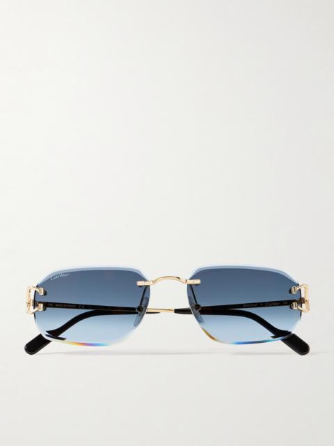 Cartier Signature C Rimless Rectangular-Frame Gold-Tone Sunglasses
