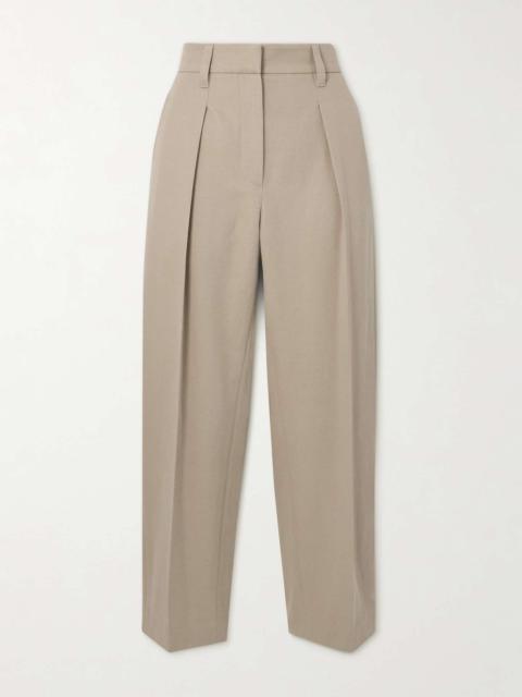 Cropped cotton and wool-blend twill tapered pants