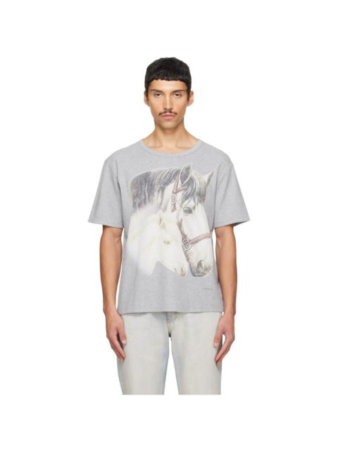MM6 Maison Margiela Gray Horse Portrait Print T-shirt