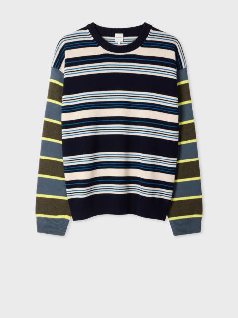 Paul Smith Navy Contrast-Sleeve Lambswool-Cotton Stripe Sweater