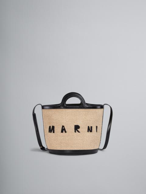 Marni TROPICALIA SMALL BUCKET BAG  IN BLACK LEATHER AND RAFFIA